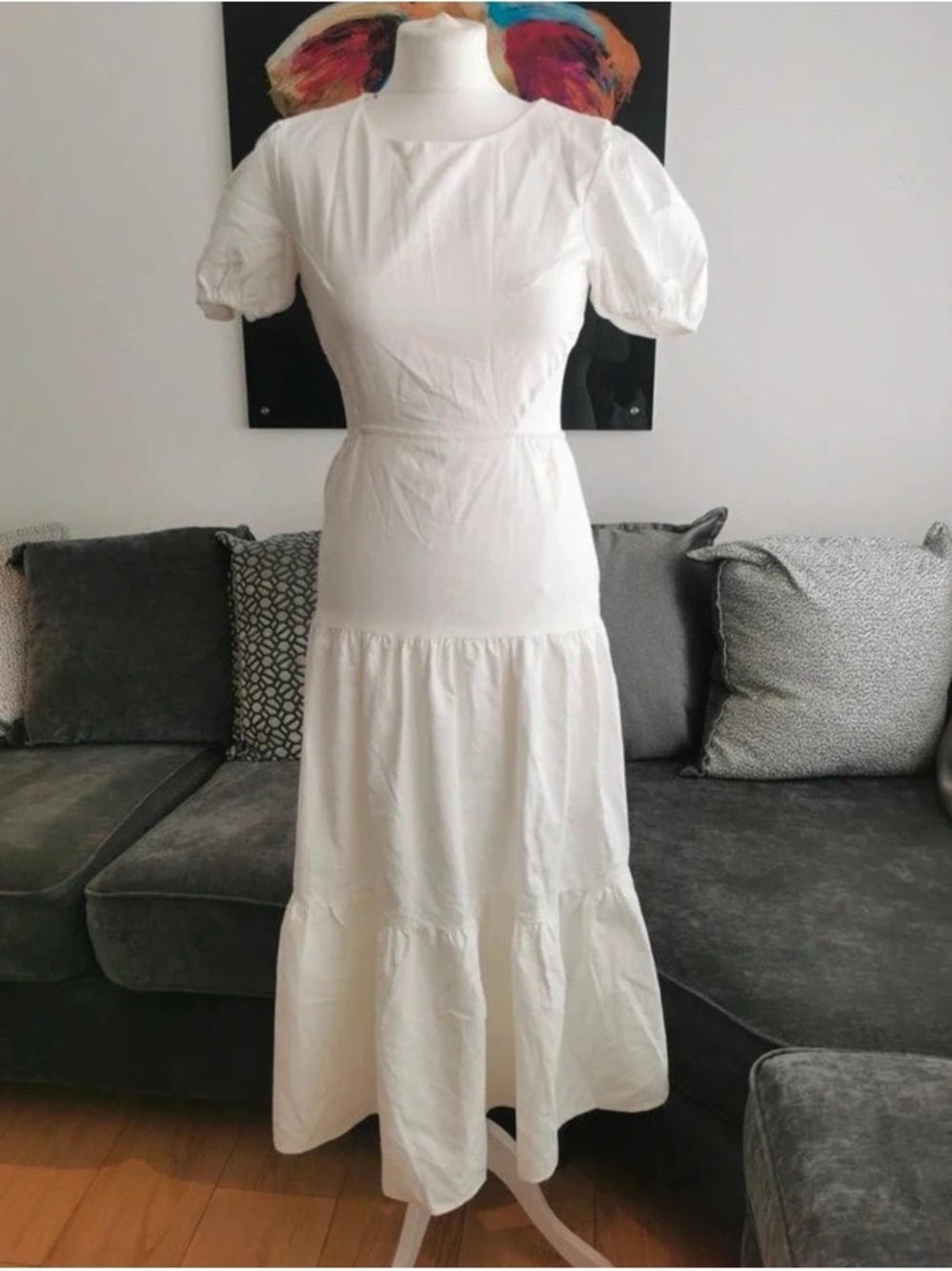 Classic White Puff-Sleeve Tiered Maxi Dress
